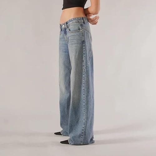 Women Y2k Low Rise Denim Pants Loose Fit Boyfriend Wide Leg Baggy Jeans with Pockets Vintage Casual Streetwear thumbnail 4