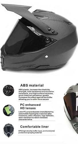 Woljay Carbon Fiber Off-Road Full Face Motorcycle Helmet Racing Helmets Motocross ATV Matte Black thumbnail 2