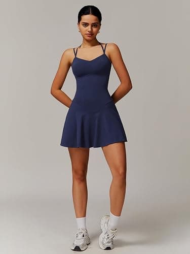 Tennis Dress for Women with Built in Shorts Spaghetti Straps 2-in-1 Ruffle A-line Active Yoga Golf Dress thumbnail 3