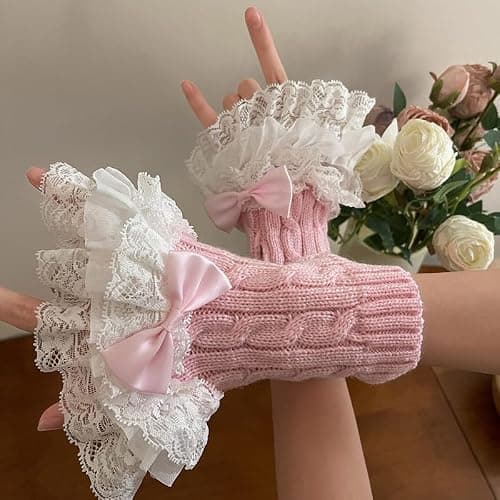 Baynoyia Lolita Mesh Lace Fingerless Gloves Women Gothic Bowtie Arm Sleeves Y2K Tulle Long Gloves Bridal Prom Wrist Cuff thumbnail 2
