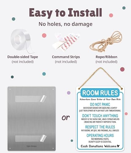 Funny Room Rules Sign - Cute Blue Room Decor for Teen Girls Bedroom, Preppy Aesthetic Room Decorations, Cute Teenage Door Sign & Fun Gifts for Birthday and Holidays Baby Blue Room Decor for Girls thumbnail 6