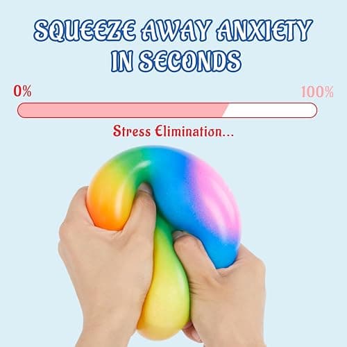 Giant 4-Inch Rainbow Stress Ball -Jumbo Big Squeeze Relief! Fills Your Entire Palm, 2X Larger Than Standard, Ultra-Soft Ball for Deep Stress Relief thumbnail 4