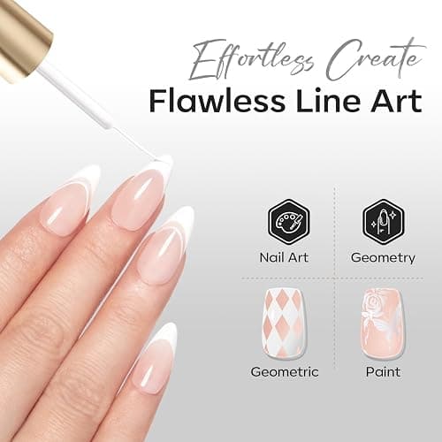 modelones White French Tip Liner Gel Polish 15ml with Precision Brush | High-Pigment Color Nail Art Gel Paint Crisp Swirl Fine Line Design Beginner Friendly Long Lasting Soak Off U V Cure Manicure thumbnail 3
