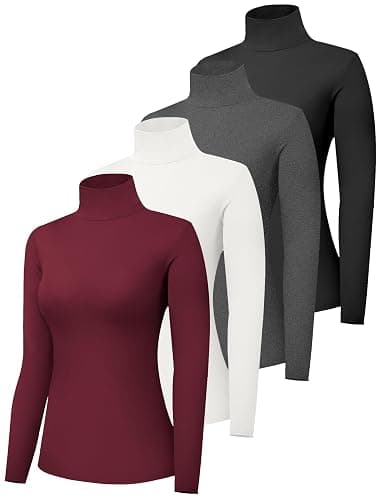 Dalavch 4 Pack Women’s Turtle Neck Long Sleeve Shirts Fall Fashion Turtleneck Baselayer Undershirts Tops Underscrub - Image 1