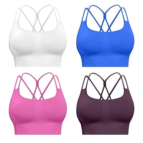 CHRLEISURE Sports Bras for Women, 4 Packs Padded High Support Workout Yoga Seamless Criss-Cross Racerback Bras - Image 1