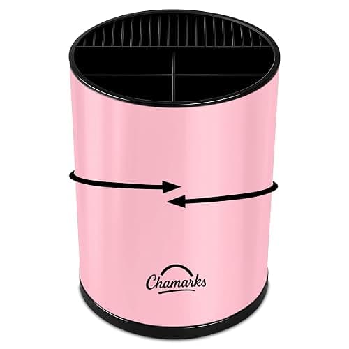 CHAMARKS 3-in-1 Kitchen Utensil Holder for countertop with Knife Block and Silverware Caddy. (Pink) thumbnail 7