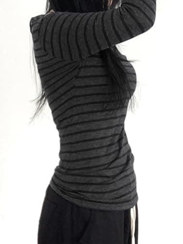 EMMIOL Off The Shoulder Tops for Women Striped Long Sleeve Shirts Going Out Top Y2k Fall Clothes thumbnail 5