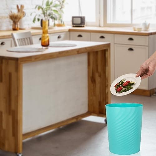 UUJOLY Plastic Small Trash Can Wastebasket, Garbage Container Basket for Bathrooms, Laundry Room, Kitchens, Offices, Kids Rooms, Dorms, (Light Blue, 1.8 Gallon) thumbnail 5