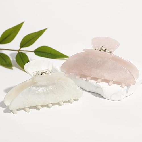 2PCS Pink and White Hair Clips for Women Girls – Kawaii Cut Medium Claw Clips, Trendy Handmade Look Acetate Hair Accessories for Thin Hair thumbnail 4