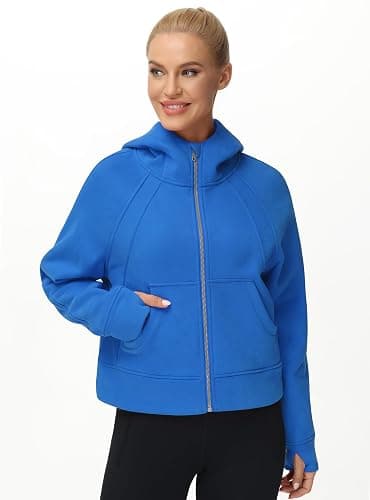THE GYM PEOPLE Women's Full-Zip Up Hoodies Jacket Fleece Workout Crop Tops Sweatshirts with Pockets Thumb Hole thumbnail 8