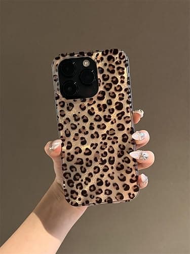 Reownest Compatible with iPhone 12/12 Pro Case, Cute Cheetah Leopard Print Pattern Retro Aesthetics Design, Soft Glitter Shiny TPU Shockproof Protective Bumper Phone Cover - Gold thumbnail 3