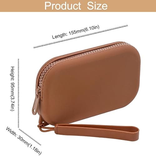 HHQQWZ Portable Silicone Makeup Bag for Women, Small Travel Waterproof Toiletry Cosmetic Bag, Zipper Closure Organizer Makeup Case with Handle (Brown) thumbnail 2