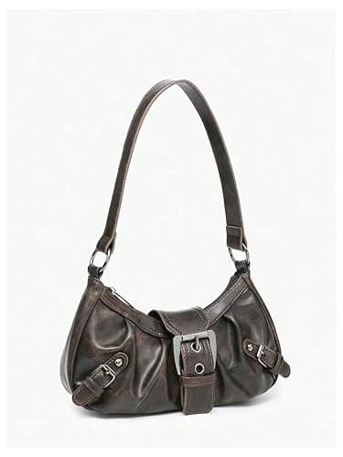 QWINEE Women's Vintage Buckle Shoulder Bag Y2K Punk PU Leather Handbag Clutch Purse thumbnail 2