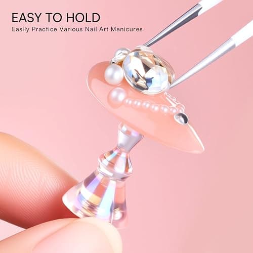 Makartt Nail Stand: Nail Art Display Practice Nail Stand for Press on Nails, Pink Flower Nail Holder for DIY Designs, Magnetic Press on Nail Stand with 48PCS Reusable Adhesive Putty for Home DIY Salon thumbnail 5