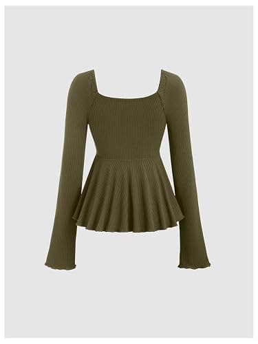 SOLY HUX Women's Peplum Tops Long Sleeve Babydoll Shirts Y2k Cute Tie Front Sweetheart Neckline Top thumbnail 2