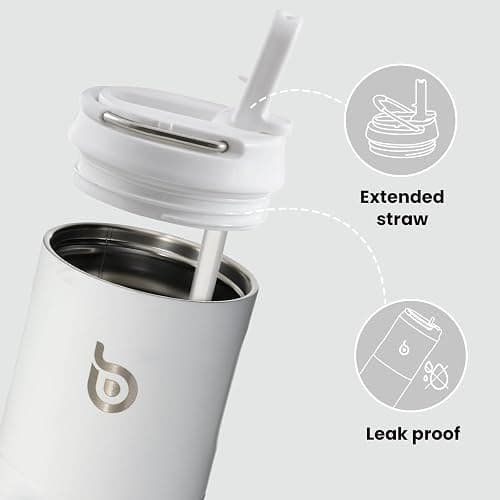 Bottle Bottle Stainless Steel Water Bottle 700ml with Straw and Lid Sports Insulated Metal Water Bottles with Handle(White) thumbnail 4