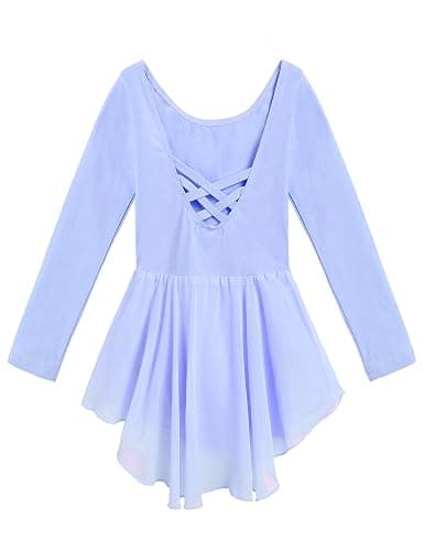 Zaclotre Ballet Leotards for Girls Toddler Classic Long Sleeve Criss-Cross Back Dance Dress Ballerina Outfits thumbnail 8