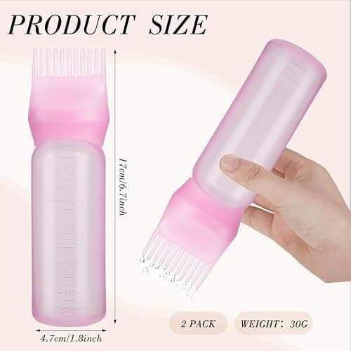 Pimoys 2 Pack Root Comb Applicator Bottle, 6 Ounce Oil Applicator for Hair Dye, Hair Oiling Applicator Hair Coloring Brush Bottle with Graduated Scale thumbnail 2