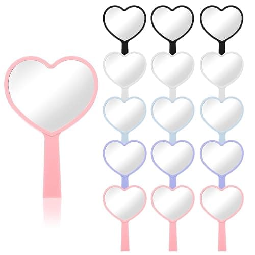Limbeuuu 15 Pcs Heart Shaped Handheld Mirror Small Travel Makeup Mirrors with Handle Mini Heart Bulk Plastic Cosmetic Gift for Women (Bright Color) - Image 1