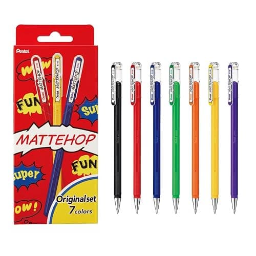 Pentel Mattehop 1.0mm Gel Roller 7pc Wallet - Original Colours - Image 1
