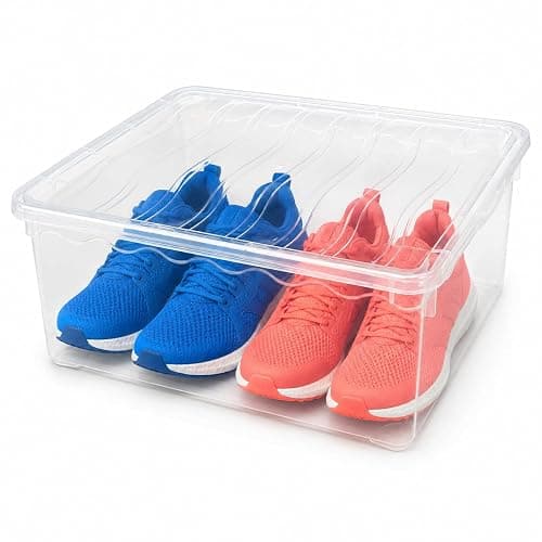 Basicwise Shoe Container – Clear 6 Quart Stackable Box with Lid, Small Plastic Bin for Shoes, Closet Organizer, Secure-Fit, See-Through, 10.5 x 14 x 5.5 in - Image 1
