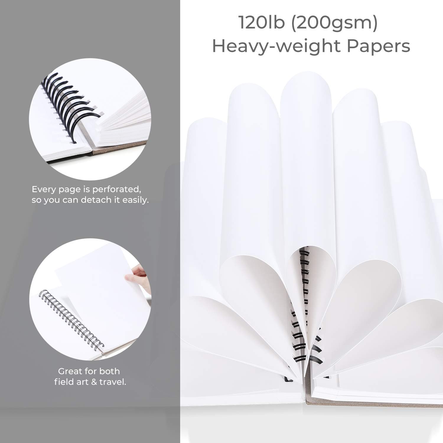 Ohuhu - Cuaderno de bocetos de arte, tamaño cuadrado portátil, papel de dibujo, cuaderno de bocetos encuadernado en espiral para rotuladores de alcohol, regalo para la vuelta al cole (25.4 * 19.3) thumbnail 4