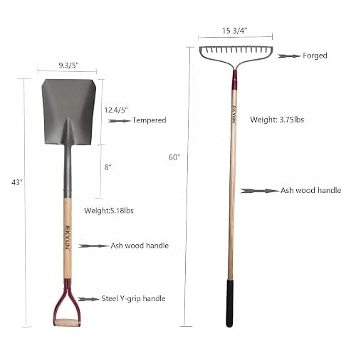 KYLIN 6-Piece Pro Long Ash Handle Garden Tools Set for Landscaping Agricture or Backyard,14-Gauge Shovels,Forged Rakes,Forged Weeding Hoe Sidewalk Scraper, thumbnail 3