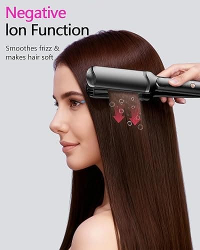 Hair Crimper Waver, Professional Hair Straightener Beach Waves Curling with 4 Interchangeable Ceramic Plates | Auto Temp Control for All Hair Types | Quick Heat Wide Plate Styling Tool & Straightener thumbnail 3