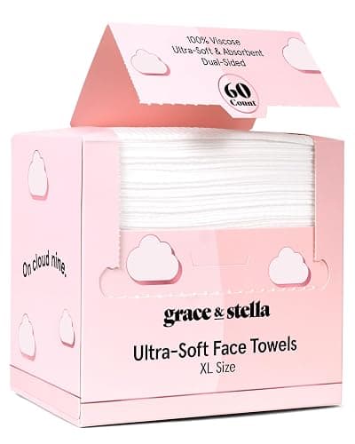 grace & stella Disposable Face Cloths - Ultra-Soft & Absorbent Face Towels - XL Makeup Wipes for Cleansing & Makeup Removal - Thick & Lint-Free Facial Tissue - Vegan, Plant-Based (60 Count) - Image 1