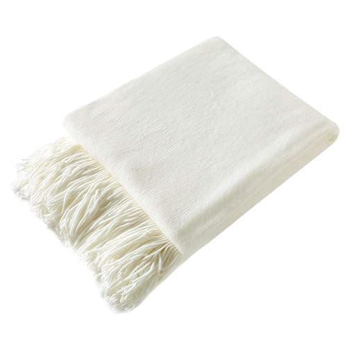 Homiest Decorative Knitted Throw Blanket with Fringe Soft & Cozy Tassel Blanket for Couch Sofa Bed- 50 x 60 (50" x 60", Ivory) thumbnail 7