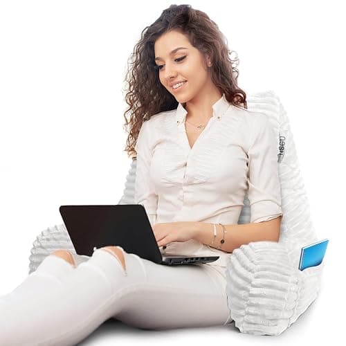 Reading Pillow with Shredded Memory Foam, Luxe Cut Plush Back Pillow for Sitting Up in Bed, Back and Arms Adjustable Support for Adult & Teens, Backrest Pillows with Washable Cover White thumbnail 8