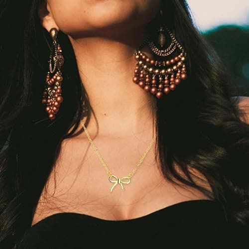 Mikovivi Gold Bow Necklace, Dainty Gold Bow Pendant, Trendy Necklace, Cute Jewelry for Women & Girls thumbnail 4