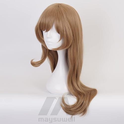 maysuwell Anime Light Brown wig with Bangs Long Wavy Hair Women's Loose Wig Heat-Resistant Fiber Wig Halloween,Christmas,Comic con,Game Show thumbnail 2