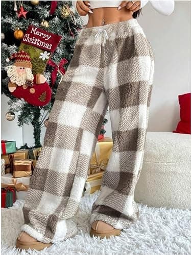 codcm Womens Plush Pajama Pants Plaid Pj Bottoms Winter Warm Fuzzy Fleece Lounge Pants thumbnail 3