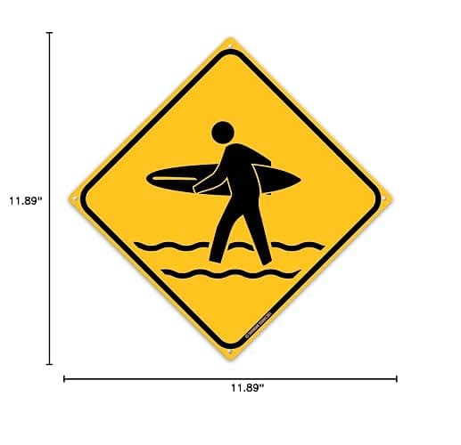 Surfer Crossing 12" x 12" Tin Road Sign Beach Home Bar Hang Ten Surf's Up Decor thumbnail 3