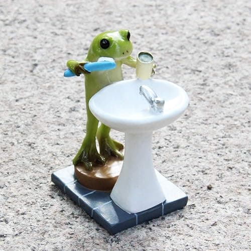 Tfro & Cile Frog Garden Statue Decor Miniature Animal Figurine Outdoor Fairy Brushing Teeth Sculpture for Bathroom - 3.3 Inch Height thumbnail 6