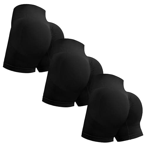 OVESPORT 3 Piece Workout Shorts for Women Seamless Scrunch Butt Lifting High Waisted Yoga Gym Booty Running Short Pants - Image 1