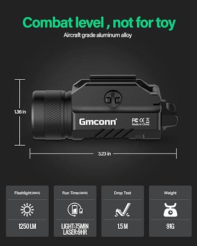 Gmconn 1250 Lumen Tactical Flashlight Pistol Light Rail Mounted LED Gun Light Strobe Weaponlight for Glock Pistol and Picatinny MIL-STD-1913 thumbnail 3