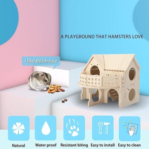 Hamster Forest Lookout Wood House Fun House Double-Decker Hut for Young Dwarf Gerbil Mouse Mice Rat Small Animals(Size Only for Small Hamster) thumbnail 5