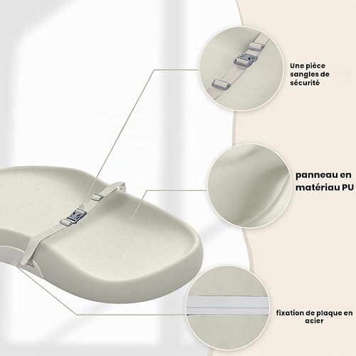 UBRAVOO Matelas à langer avec harnais de sécurité et étagère à jouets, matelas à langer anti-roulement, facile à nettoyer, imperméable et avec bords rembourrés surélevés (Beige, Style Classique) thumbnail 5
