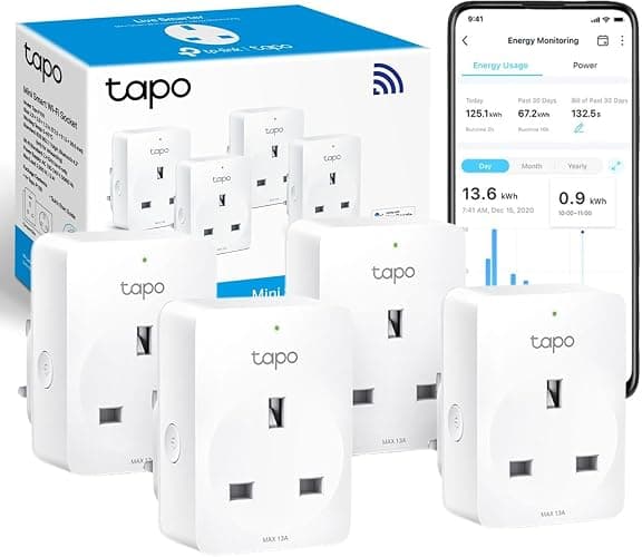 Tapo P110 (4-Pack) Smart Plug with Energy Monitoring, Max 16A, Works with Alexa & Google Home, Remote Control, Device Sharing, Alexa Plug, Smart Plugs, No Hub Required, Compact Design, Voice Control - Image 1