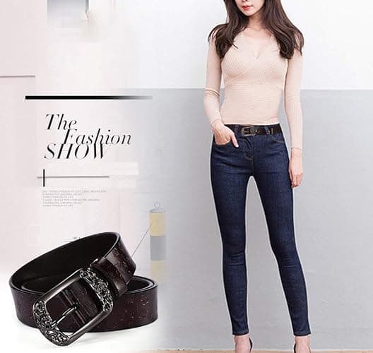 Worry-Free Shopping Women's Cowhide Leather Waist Belt Pin Buckle Butterfly Pattern for Jeans,Workwear thumbnail 3