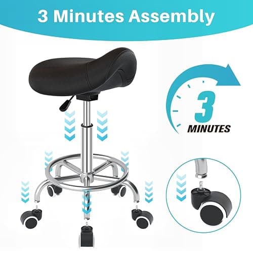 YEEZEE Saddle Stool Ergonomic- Comfortable Rolling Saddle Stool with Wide Thick Saddle Seat Padding, Swivel Adjustable Saddle Chair with Wheels and Ring Pedal for Medical Massage Salon (Dark Black) thumbnail 9
