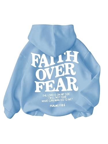 RoseSeek Girl's Letter Graphic Hoodies Long Sleeve Faith Over Fear Hoodies Sweatshirts Pullovers Trendy - Image 1