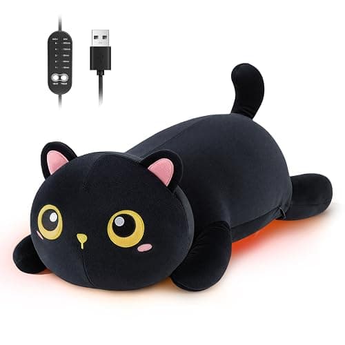 Cat Heating Pad for Period Cramps Menstrual Pain Relief, Portable Electric Heat Pads USB Powered, Cute Black Cat Plush Stuffed Animals Gift, Funny Cats Gifts for Women Teen Girls Birthday Christmas - Image 1