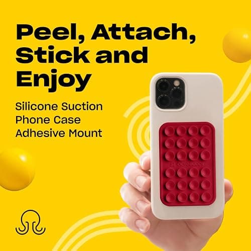 OCTOBUDDY Classic - Silicone Suction Phone Case Adhesive Mount - Hands-Free, Strong Grip Holder for Selfies & Videos - iPhone & Android Compatible - 2.25″ x 3.25″, RED thumbnail 2