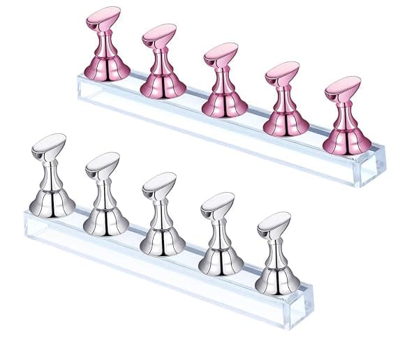 2 Sets Nail Stand Display - Magnetic Nail Tips Stand - Acrylic Nail Art Practice Stands - Acrylic Nail Display Stand,Nail Practice Holders,Nail Stands for Painting Nails for Homes&Salons (pink+silver) - Image 1