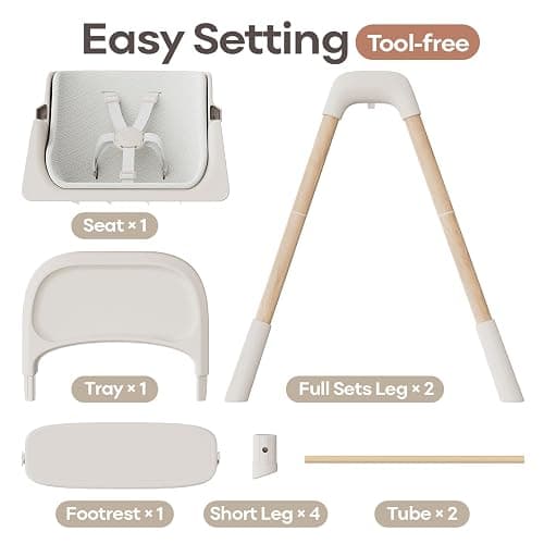 Mloong High Chair for Babies and Toddlers - Adjustable 4-in-1 Baby High Chairs with Dishwasher Tray, Easy Clean Highchair, Beige thumbnail 7