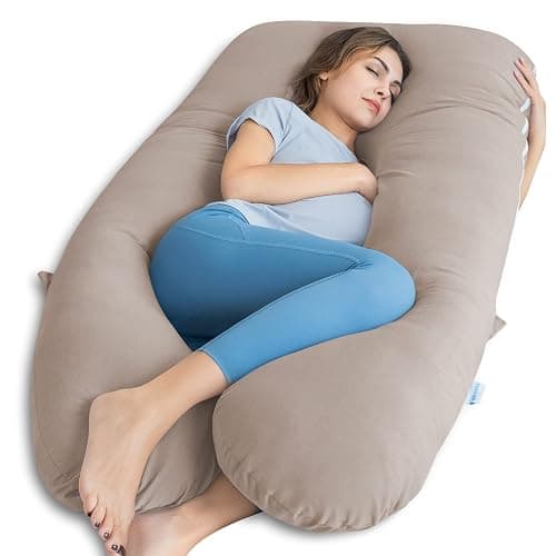 QUEEN ROSE Cooling Pillows, Pillow for Sleeping, 55in U Shaped Body Pillow for Pregnant Support, with Removable Silky Cover, Beige - Image 1