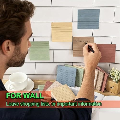(24 Pack) Lined Sticky Notes 3x3 in,Vintage Notepads with Lines | Ruled Stickies,Super Sticking Power,Office School Memo Note Pads,Post on Windows Doors,Recyclable,Easy to Write on thumbnail 6